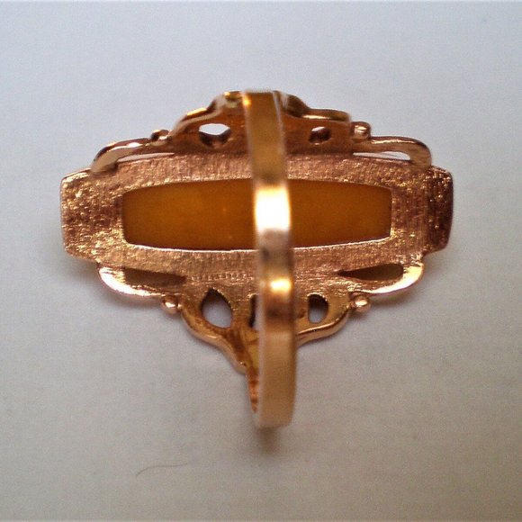 Russian 14K 583 Rose Pink Gold Baltic Butterscotch Egg Yolk Amber Cocktail RING - Picture 5 of 10